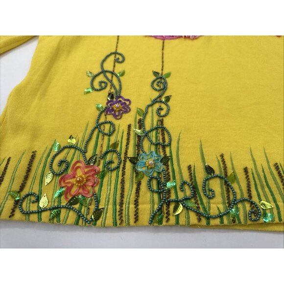 Jack B. Quick Sweater Womens Large Yellow Flamingo Florida Sequins Vacation 90s - Picture 2 of 12